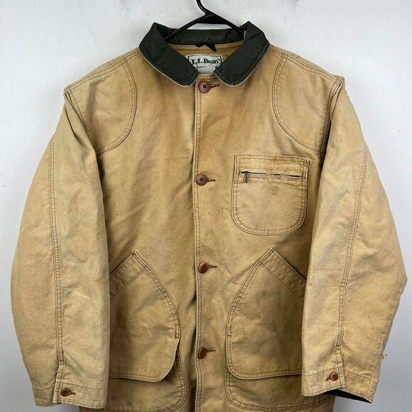Men’s L.L.Bean Barn Chore Jacket Tan Corduroy Collar Primaloft Liner Tan Size M - Picture 2 of 8